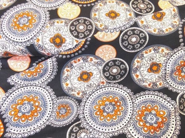 bedrukte tricot frisc donker blauw oranje