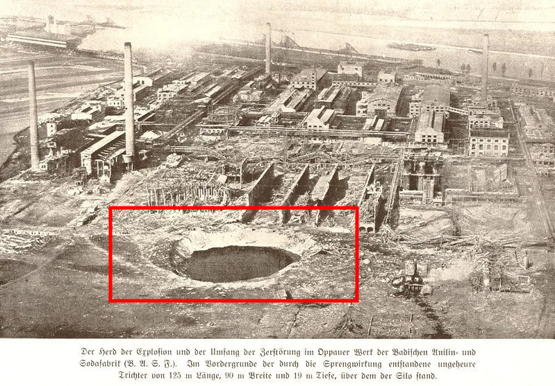 The massive hole that was created by the oppau explosion.