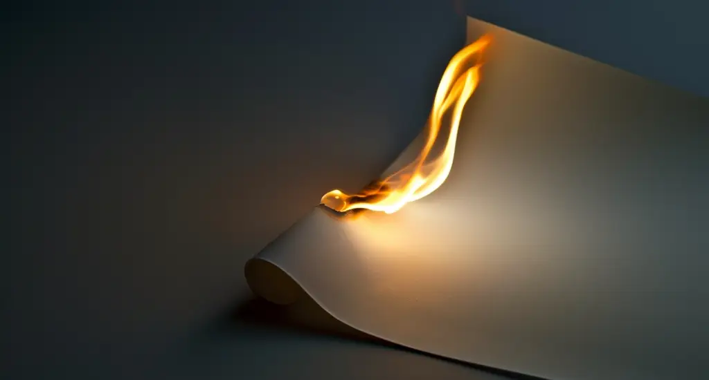 A piece of paper burning lightly on the edges of the sheet.